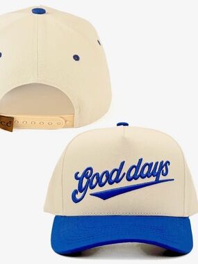 Good Days Embroidered Snapback Cap - Cream and Blue